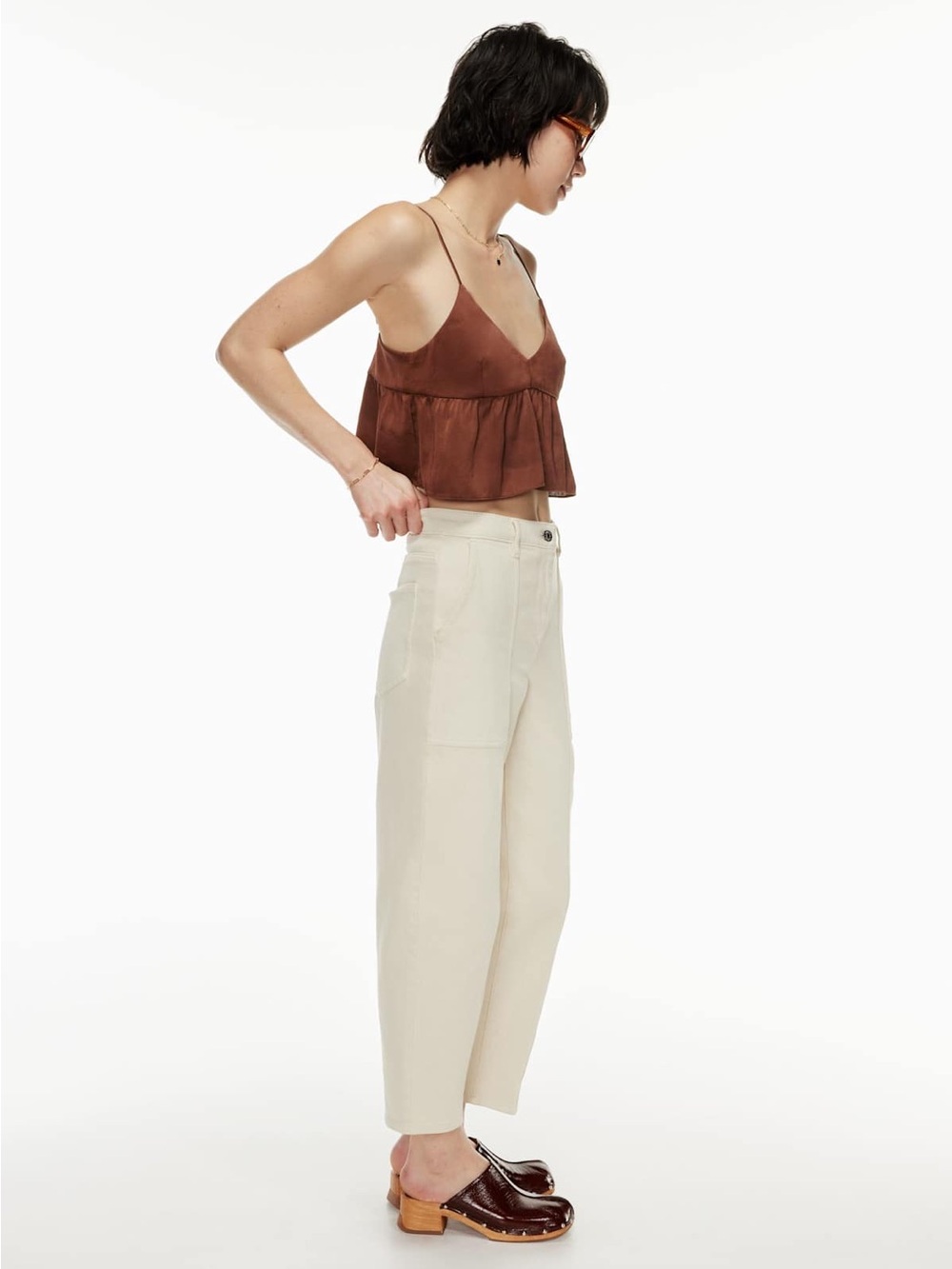 Wilfred Aritzia Satin Lover Cropped Cami Top Brown XS - Picture 3 of 13